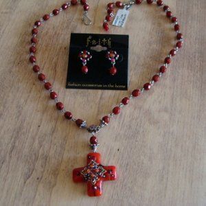 millefiori red cross necklace and earrings